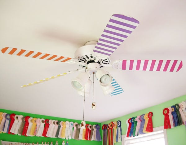 Striped-Ceiling-Fan-Blades Kids Room DIY Decorating Ideas