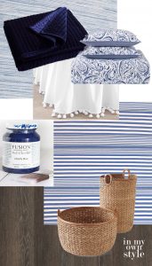 Collage of decorative accessories for Blue and White Bedroom