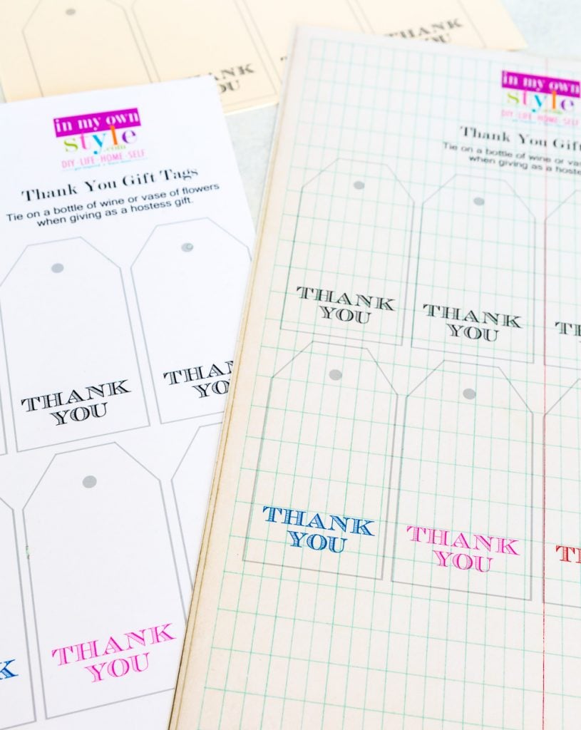 sheets of printed free printable gift tags ready to get cut