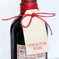 thank you gift tag on wine bottle ready to give as a gift