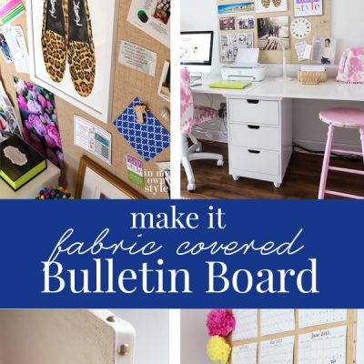 Photos showing how to make a fabric covered memo board