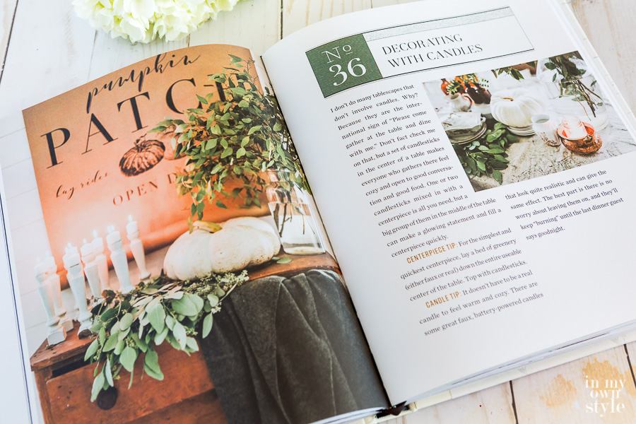 Page in Cozy White Cottage opened to page about decorating with candles