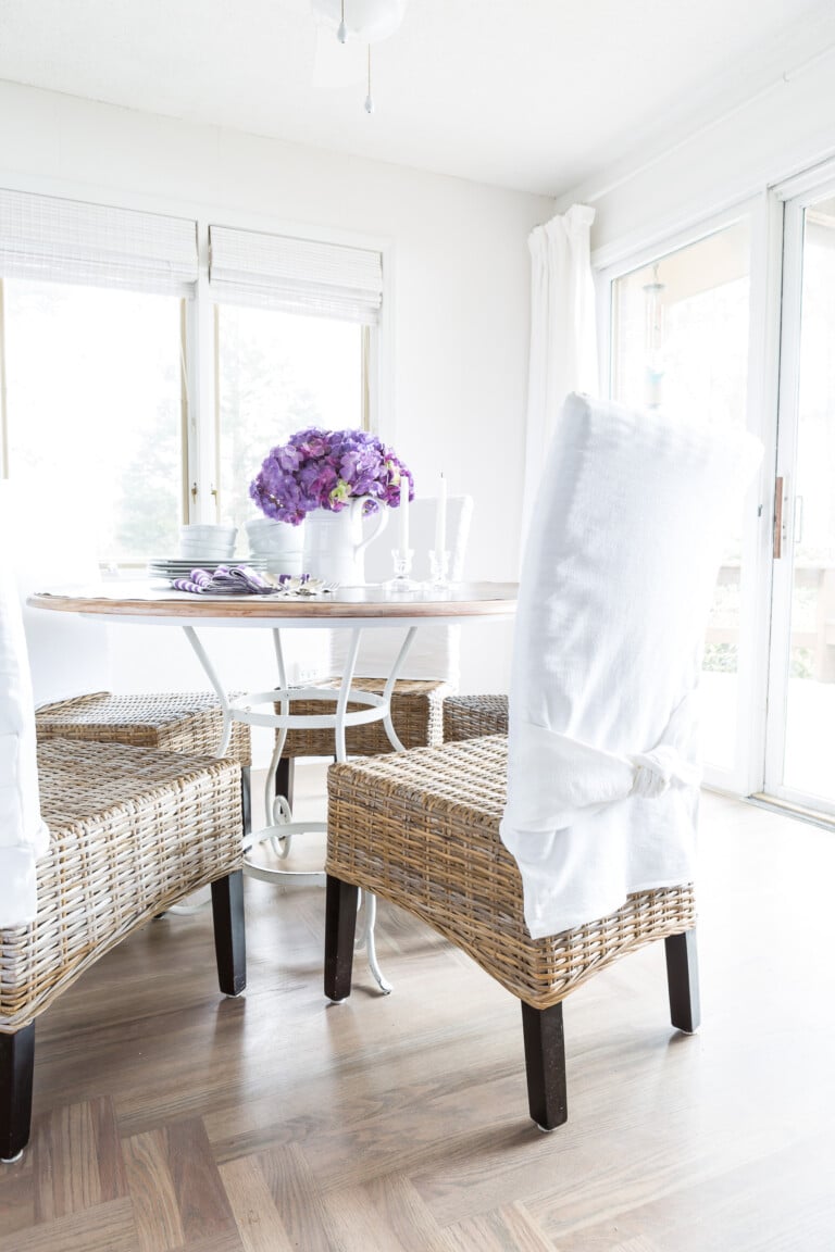 Casual and simple spring decorating for a dining room.