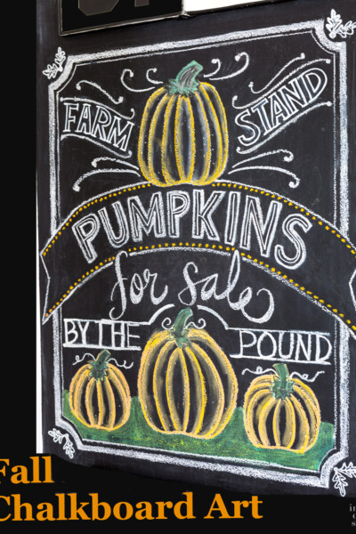 Fall Chalkboard Drawing and Lettering with Pumpkins.