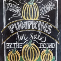 Chalkboard art for fall. Free printable with pumpkins - farm fresh pumpkins for sale by the pound.