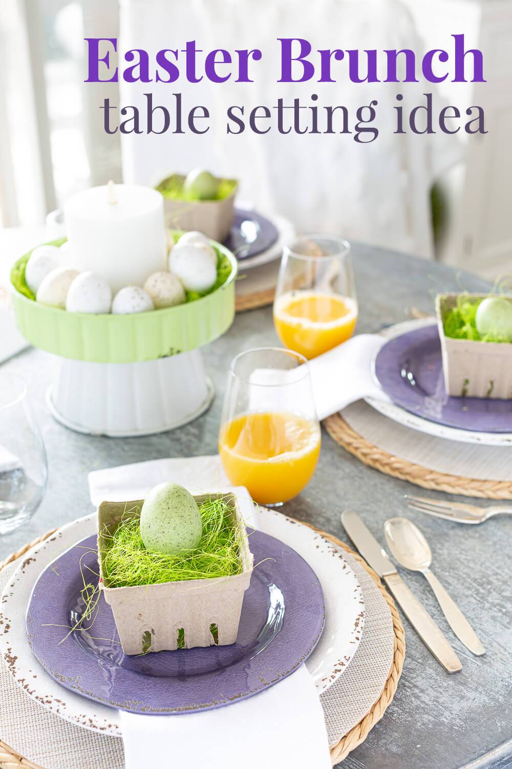 Easter Brunch Table Setting Using No Sew Round Placemats - In My Own Style