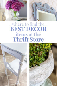 4 images of home decor items. Text overlay says Where to find the best decor items at the thrift store.