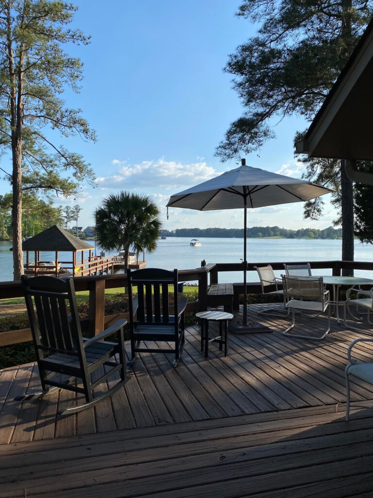 view of lake from deck