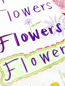 pretty lettering made with a variety of colored markers