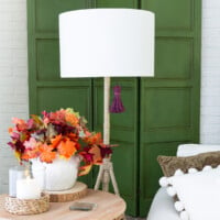 Fall colors for living room decor - green, purple and orange.
