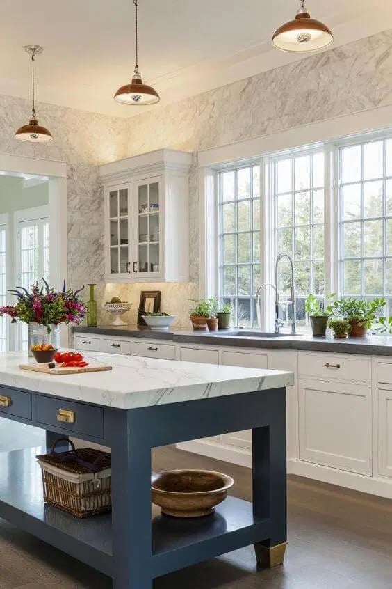 blue kitchen island