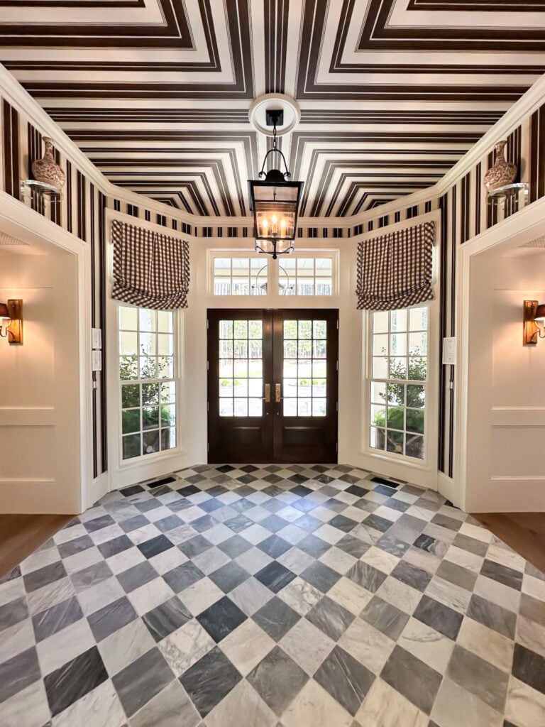brown and white foyer in the Southern Living Idea House 2025