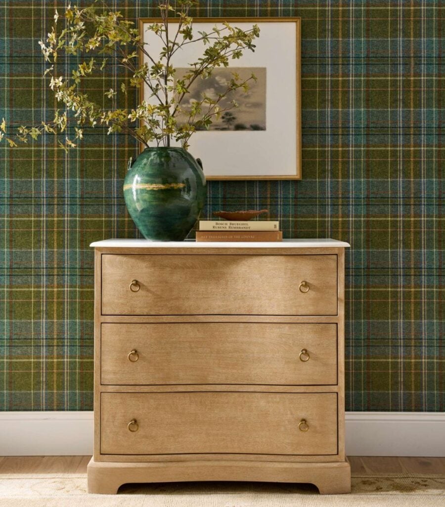 fall look for a house with plaid wallpaper