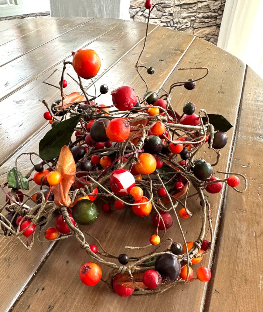 damaged fall decor that can be taken apart and used in a different way.
