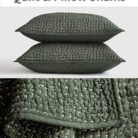 Quince Hand-stitched quilt and pillow shams in the color Pine