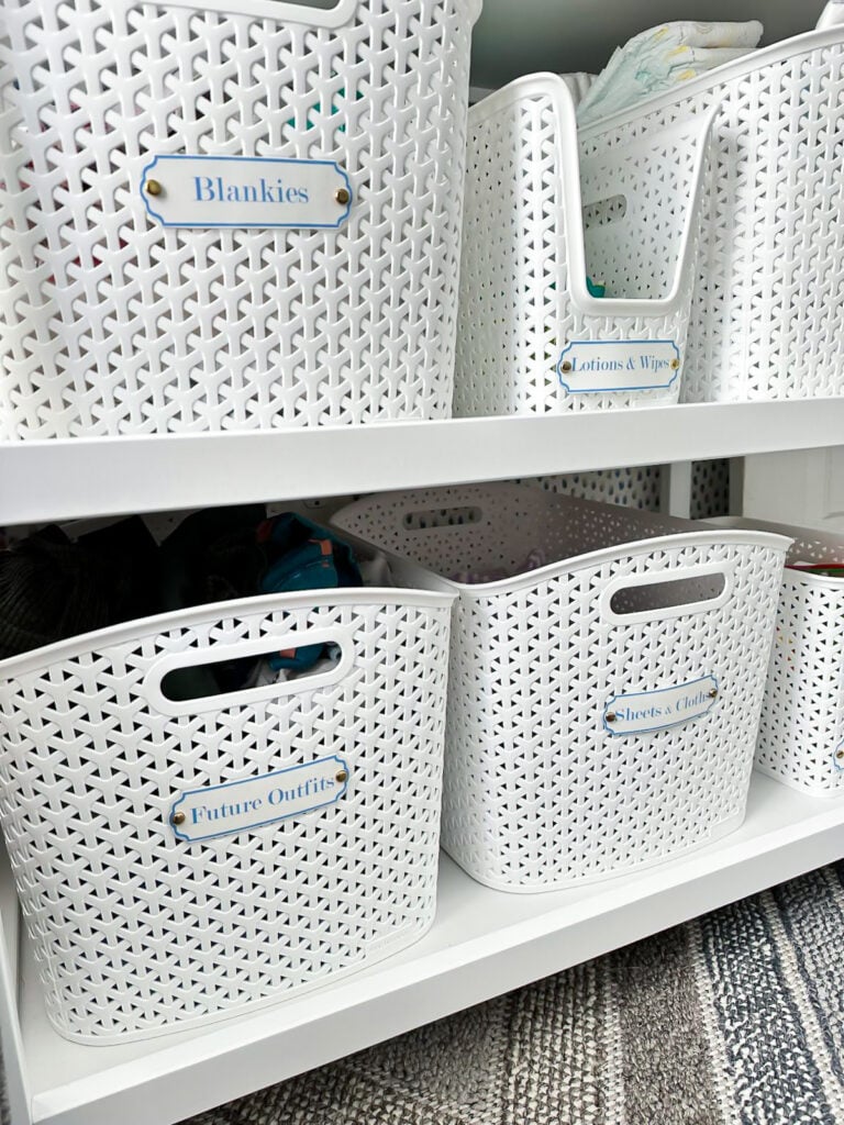 Baby Nursery Labels for Storage Baskets on a changing table