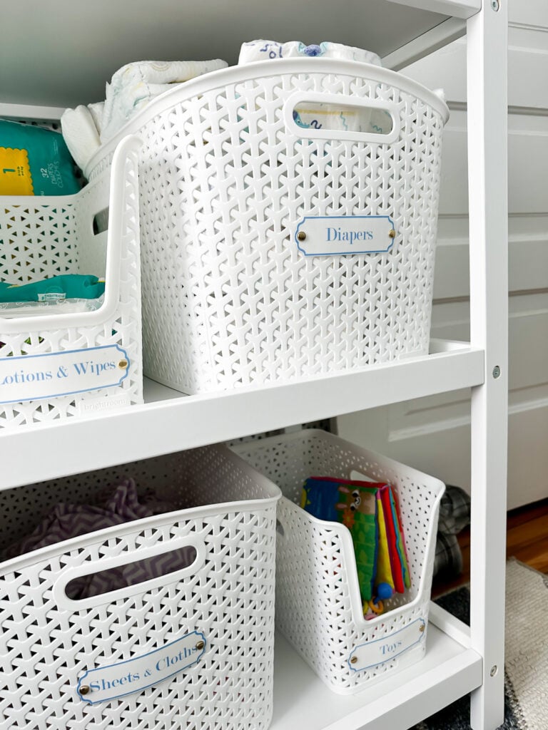 Baby Nursery Labels for Storage Baskets on a changing table