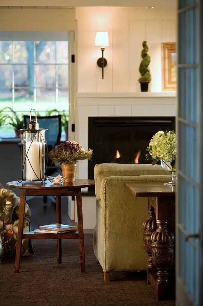cozy living room with white walls