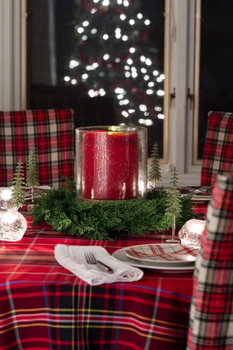Christmas dining table at night-
