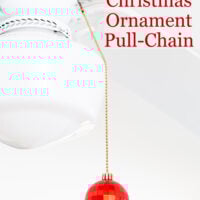 DIY Christmas Ornament Pull-Chain on white ceiling fan.