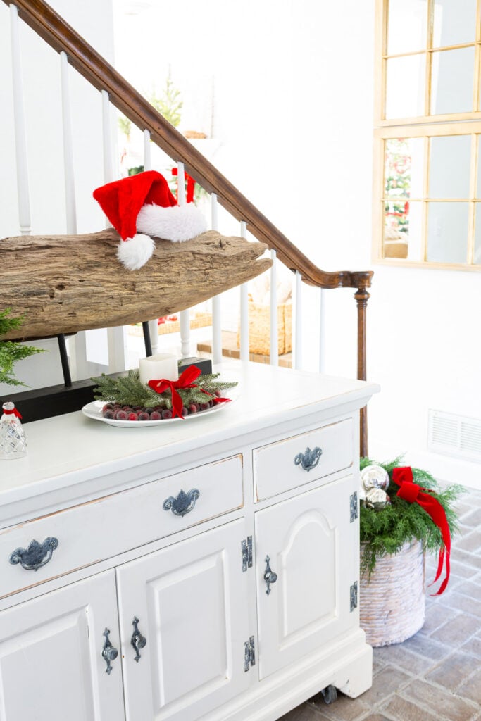 looking at foyer Christmas decor