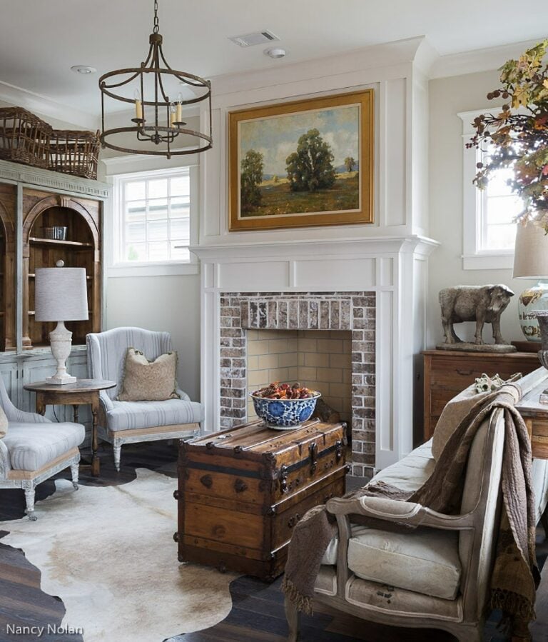 cottage room with white walls
