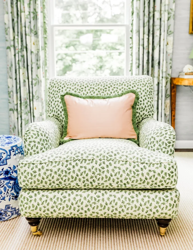 spring green and white upholstered chair