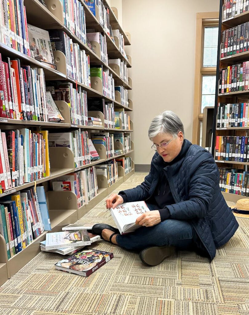 Searching-for-hobby-books-at-the-library