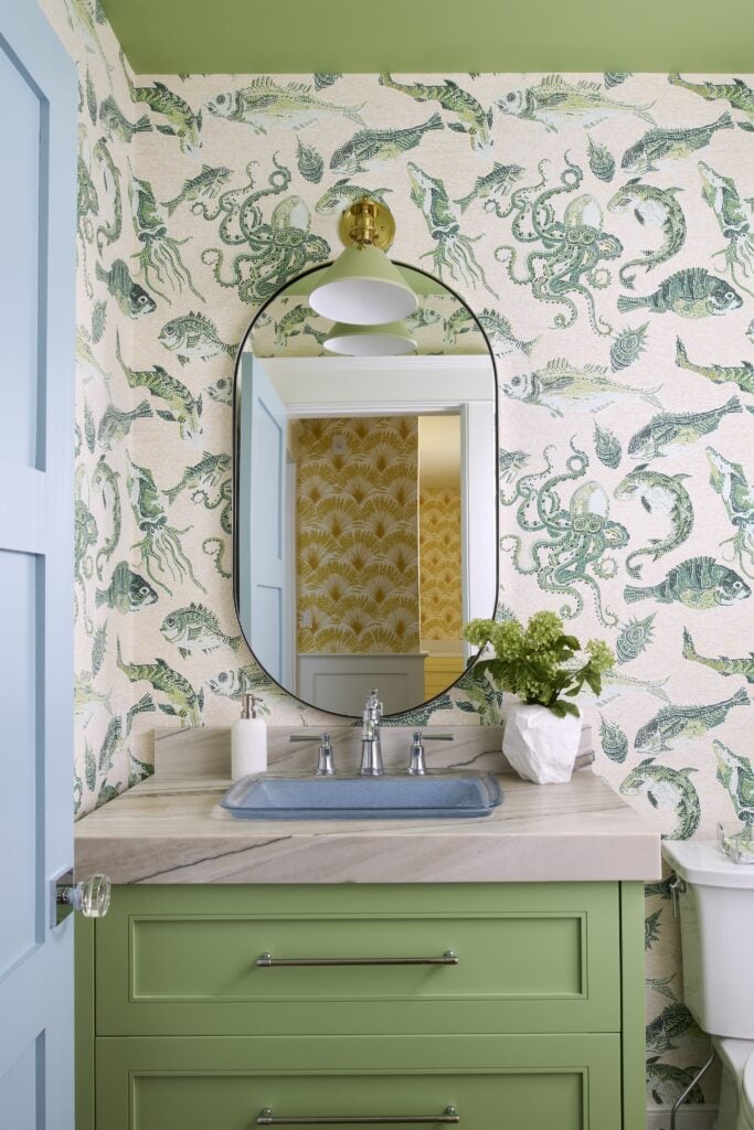 pretty bathroom in sage green and white