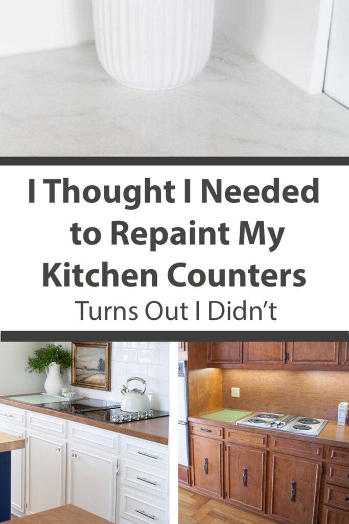 Before and after painted kitchen countertop