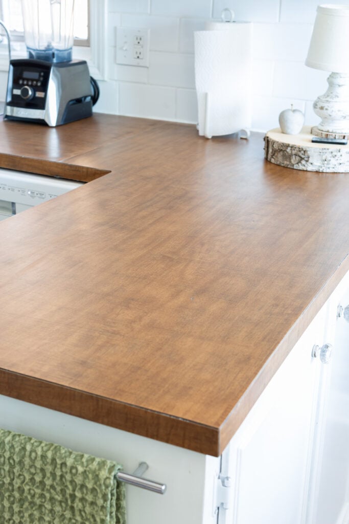 close up of brown countertop detail in Formica color.