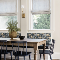 Calm and inviting dining area in a kitchen.