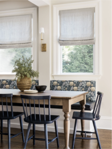 Calm and inviting dining area in a kitchen.