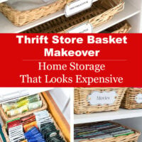3 images showing thrift store basket makeovers