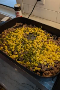 Shepherd's pie with peas and corn